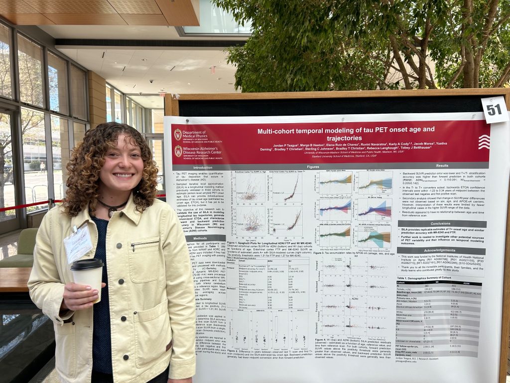 Jordan Teague standing in front of research poster at ADRD 2024.